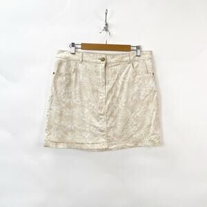 Cato CB 16 Womens Beige White Leaf Tropical Print Denim Straight Skirt